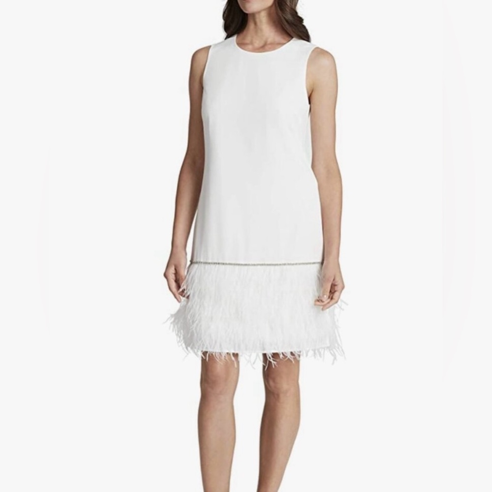 Tahari ASL White Feather Hem Mini Dress